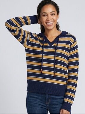 MIOU MUSE Striped Hooded Sweater in Blue & Yellow Size Medium